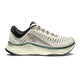 White and gray running shoe.