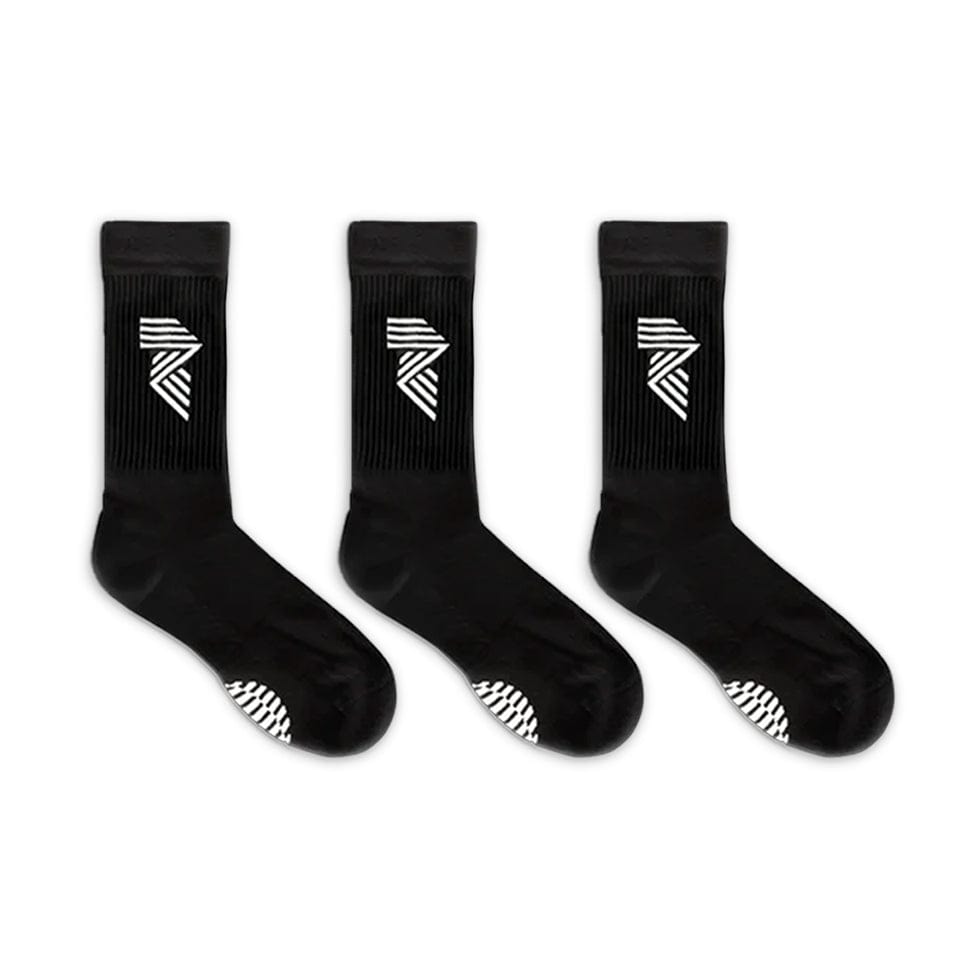 Three black athletic socks.