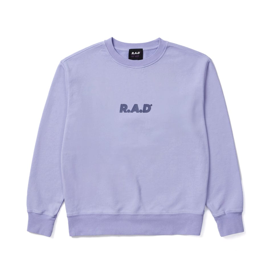 Lavender crewneck sweatshirt.