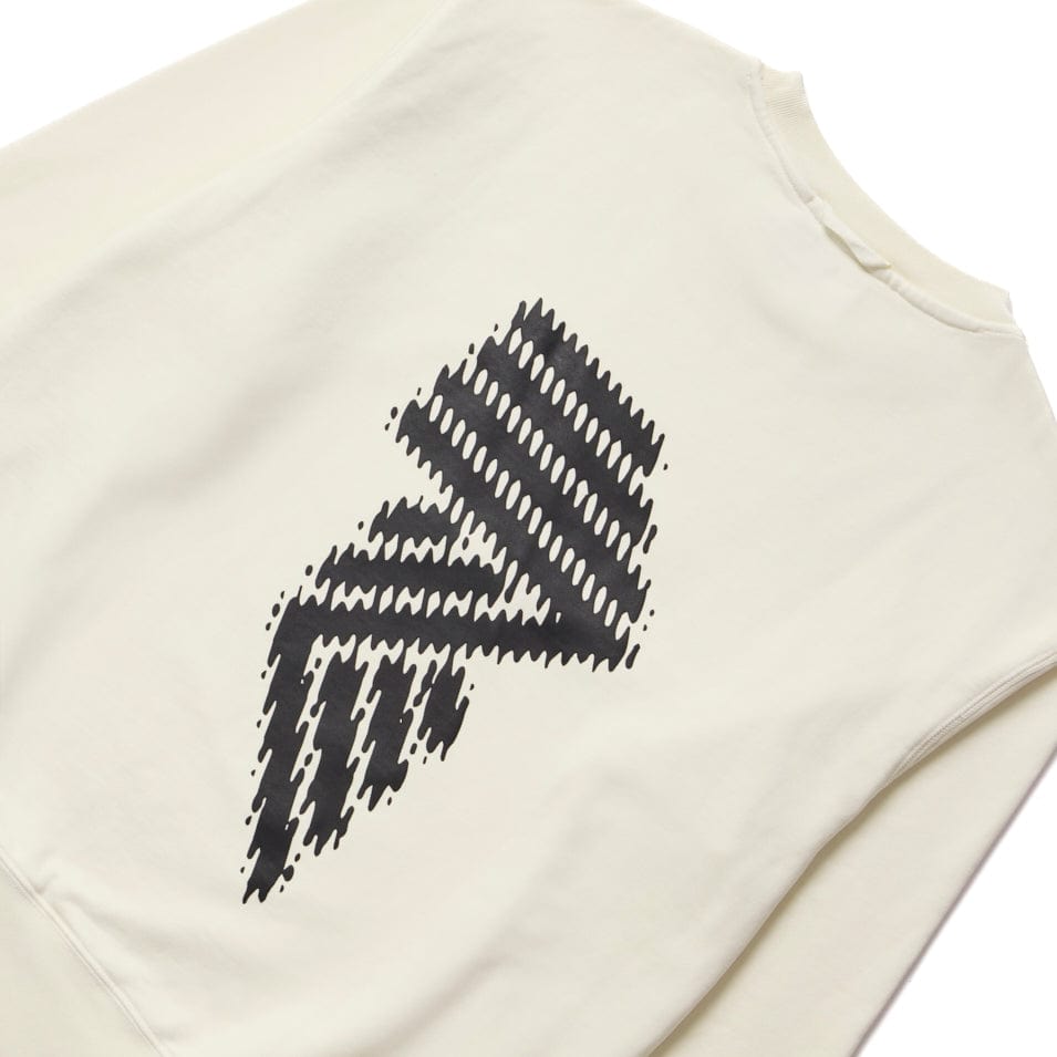 Off-white sweatshirt with black graphic.