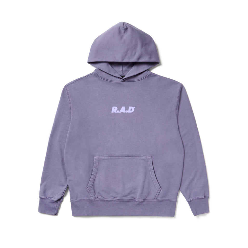Lavender hooded sweatshirt.