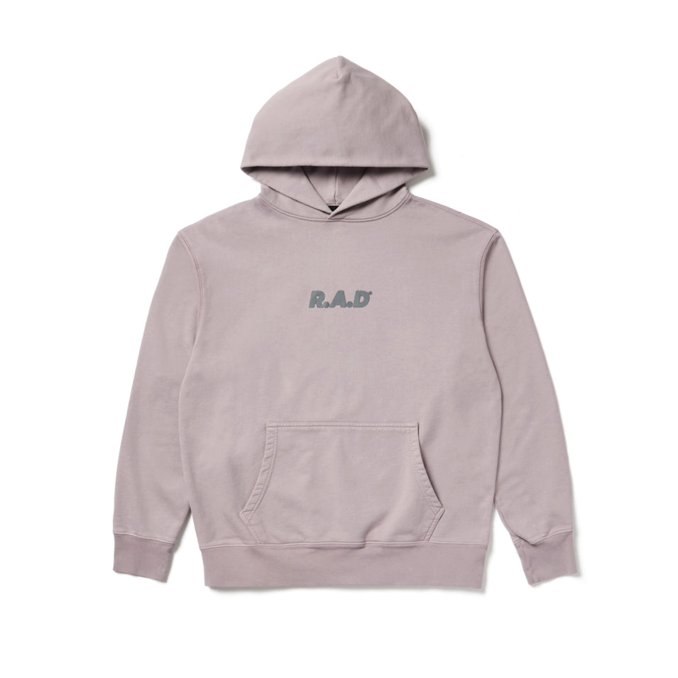 Lavender hooded sweatshirt.