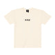 Beige short-sleeved t-shirt.