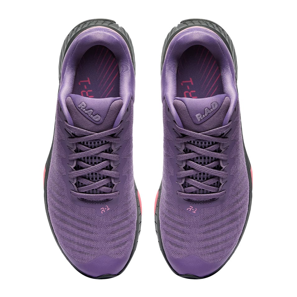Pair of purple running shoes.