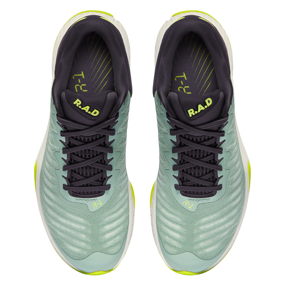 Pair of green running shoes from R.A.D R-1 DRAGONFLY GLOW collection