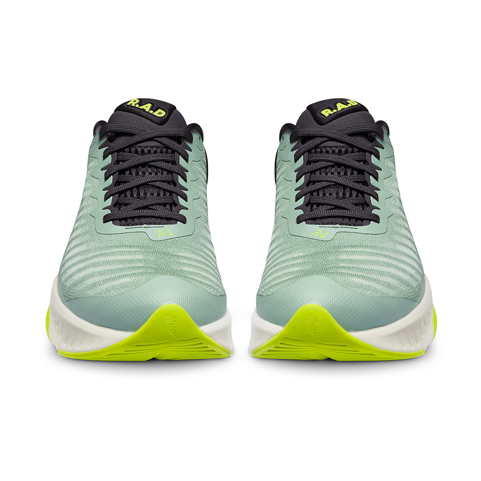 Pair of mint green running shoes.