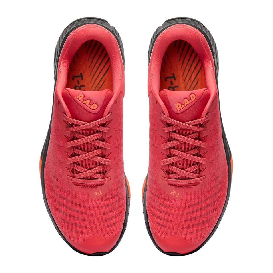 Pair of red running shoes.