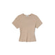 Beige short-sleeved fitted t-shirt.
