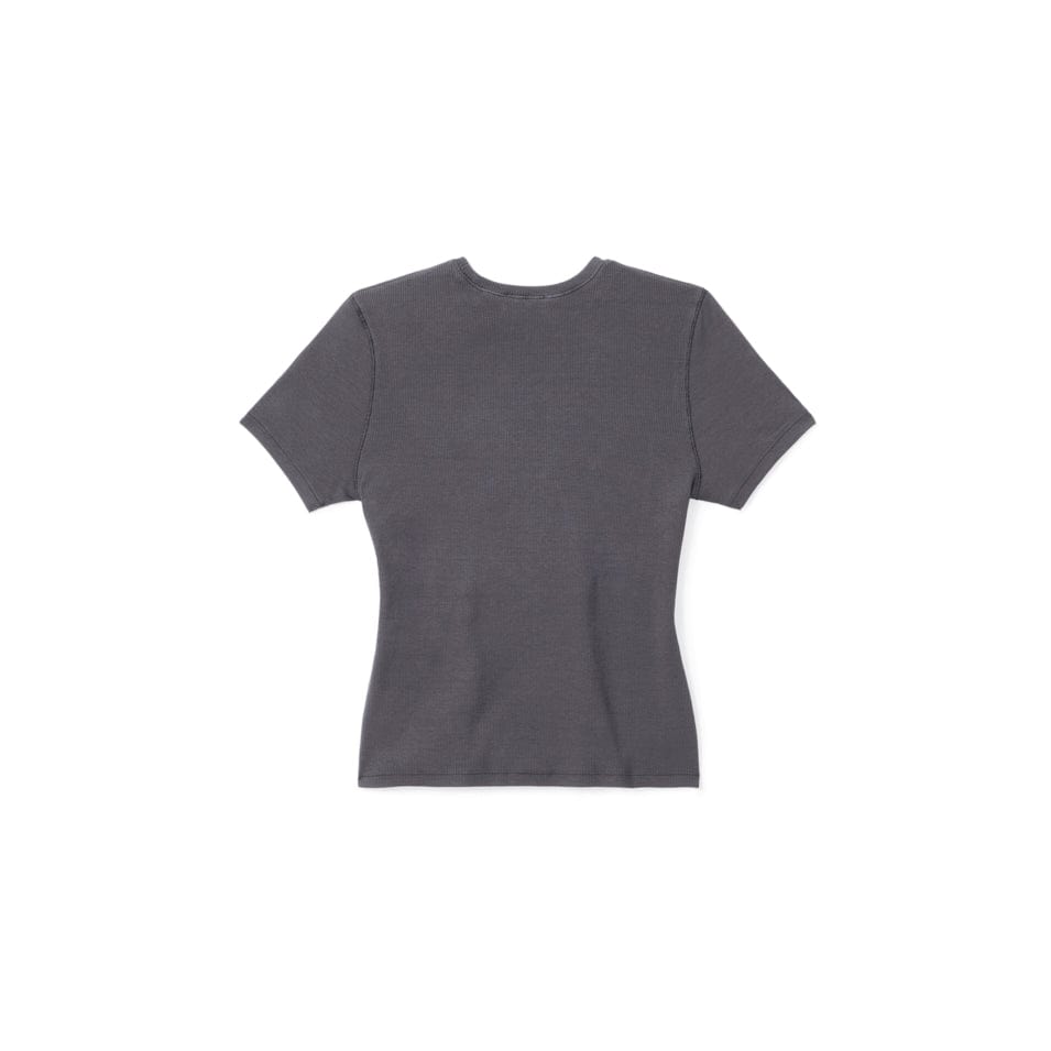 Gray fitted t-shirt.