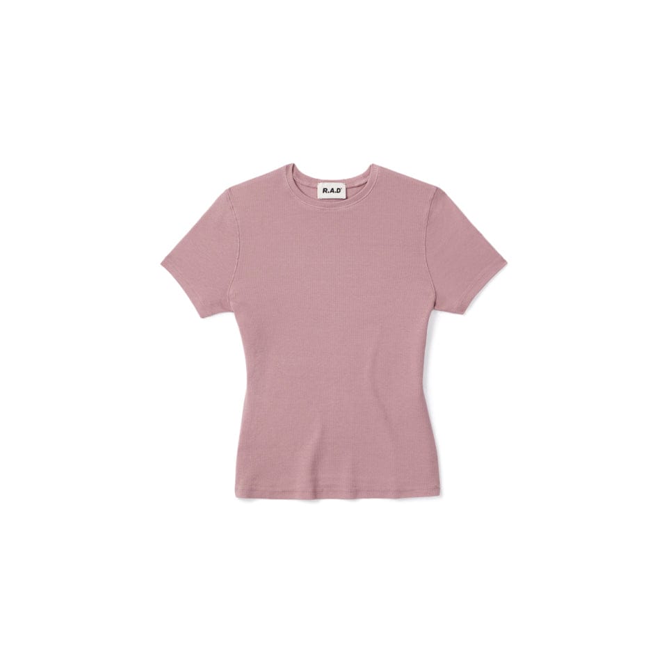 Mauve ribbed knit t-shirt.