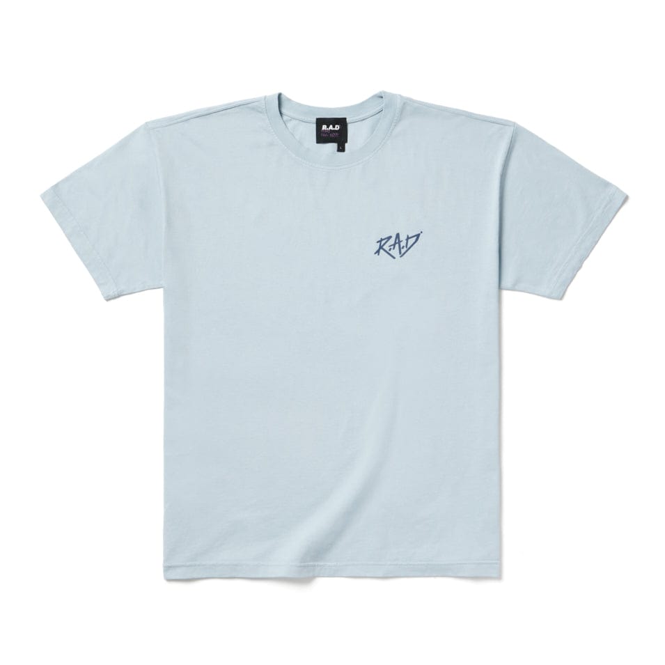 Light blue t-shirt.