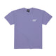 Lavender t-shirt with white logo.