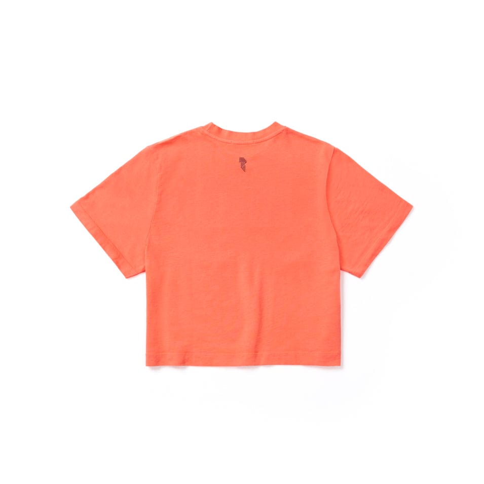 Coral short-sleeved t-shirt.